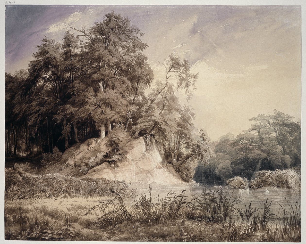 Paisaje boscoso con lago y cisnes de Johann Wilhelm Schirmer