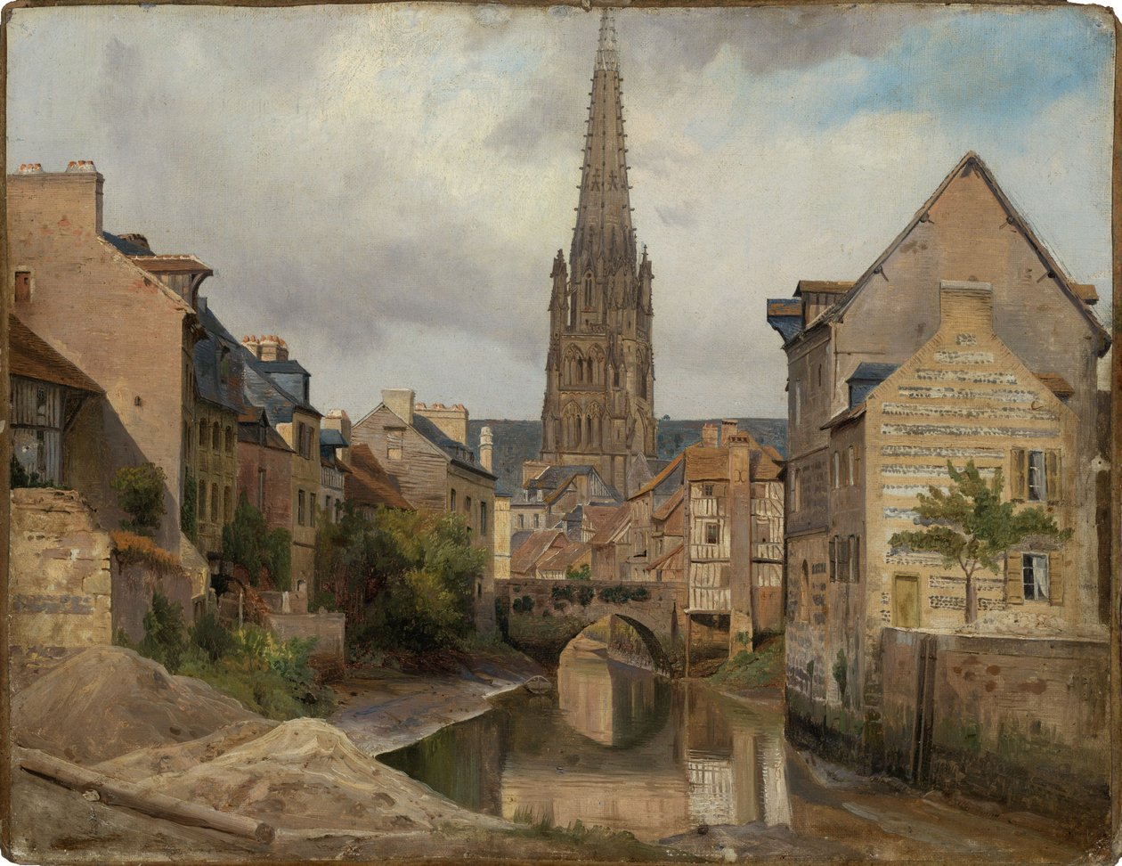 Harfleur, cerca de Le Havre (vista de Saint-Martin) de Johann Wilhelm Schirmer