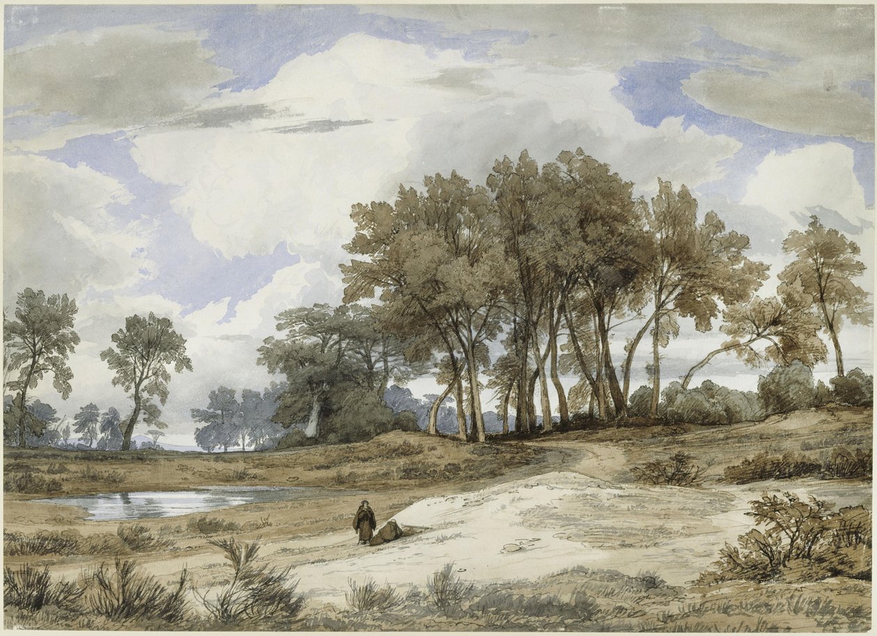 Paisaje italiano; en primer plano, dos monjes de Johann Wilhelm Schirmer