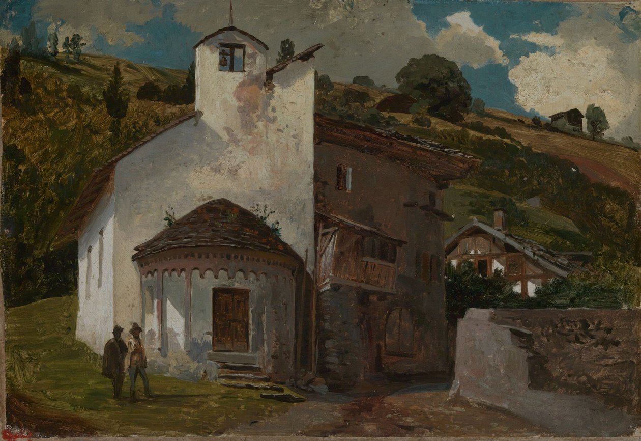 Capilla en un pueblo alpino de Johann Wilhelm Schirmer