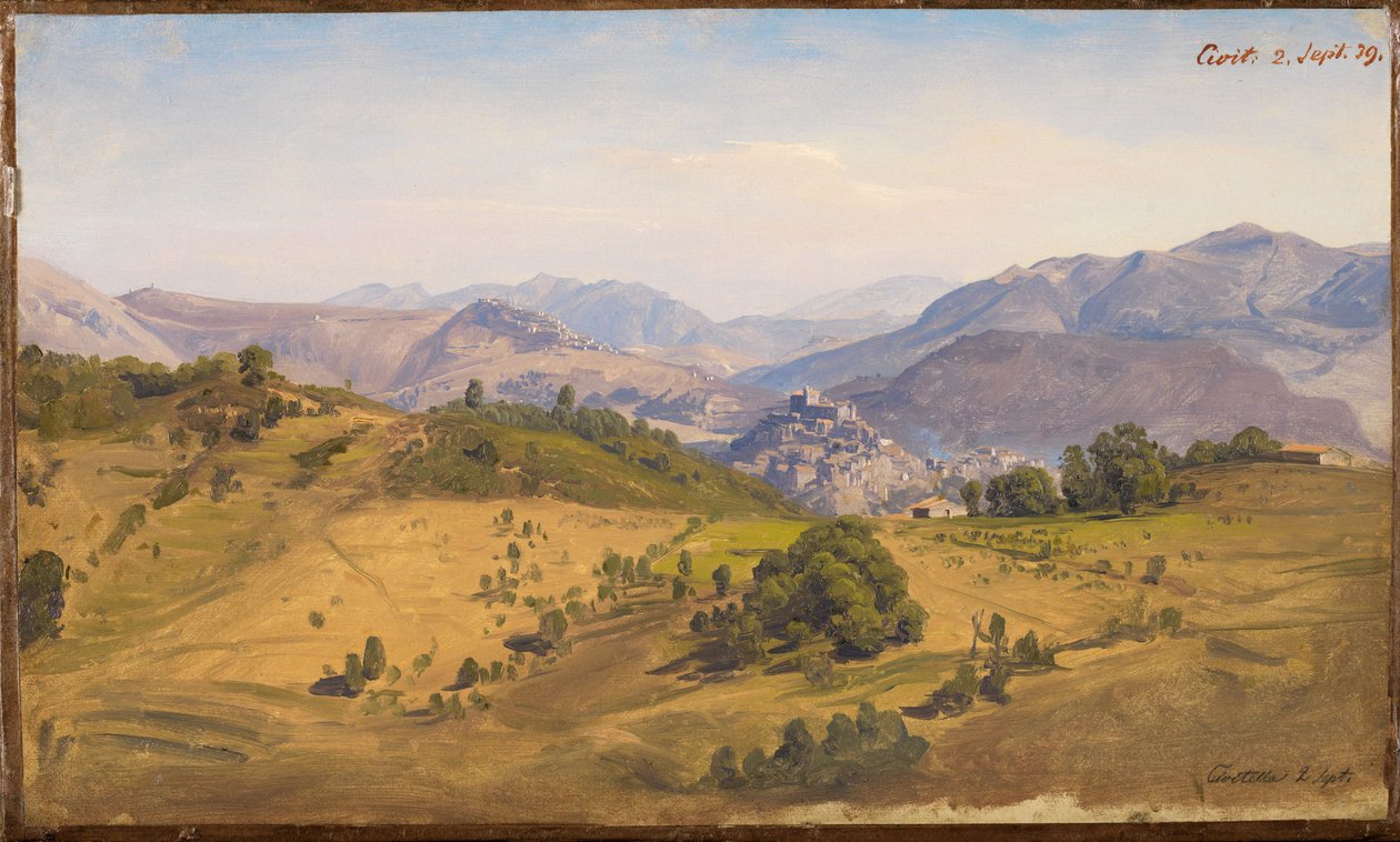 Paisaje cerca de Civitella, con vistas hacia el norte, a Rocca Canterano de Johann Wilhelm Schirmer