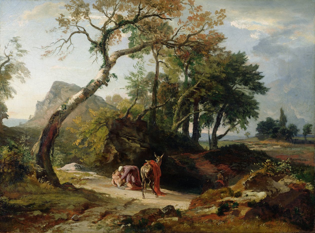 El rescate del hombre herido por el buen samaritano (tarde) de Johann Wilhelm Schirmer