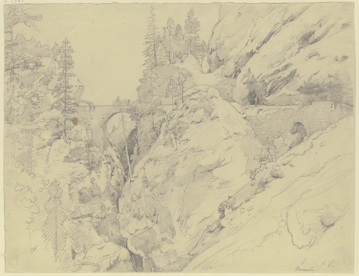 Via Mala, arriba el puente de piedra de Johann Wilhelm Schirmer