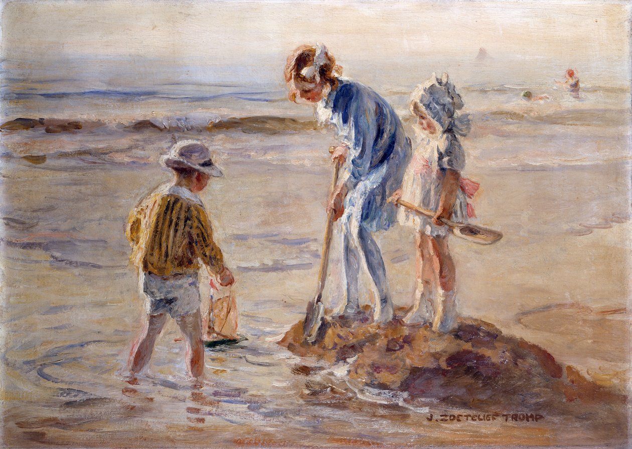 Jugando en la playa de Katwijk (óleo sobre lienzo) de Johann Zoetelief Tromp