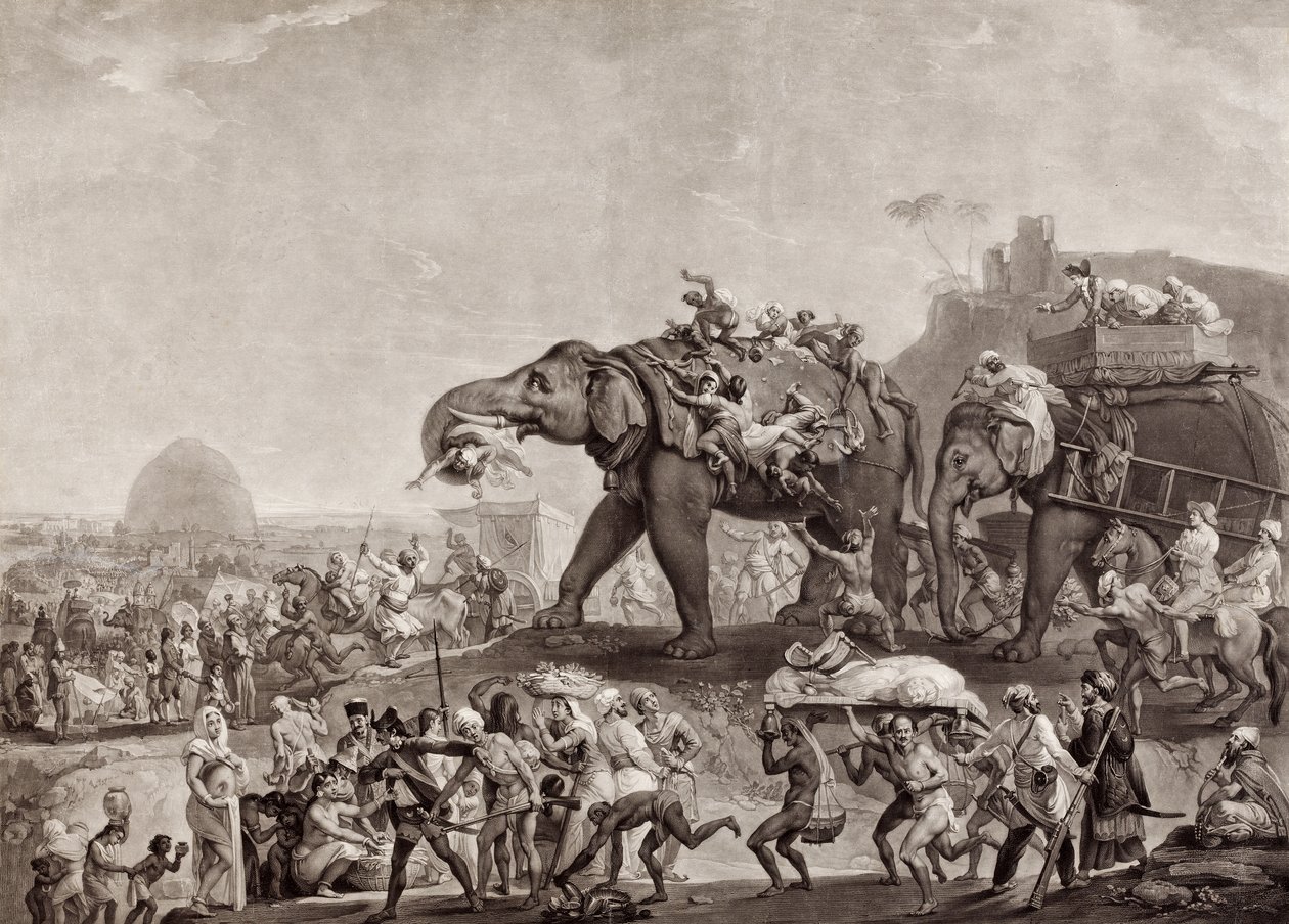 Embajada de Hyderbeck a Calcuta, del Visir de Oude, por vía de Patna, en el año 1788, para encontrarse con Lord Cornwallis, pub. c.1800 de Johan Joseph Zoffany