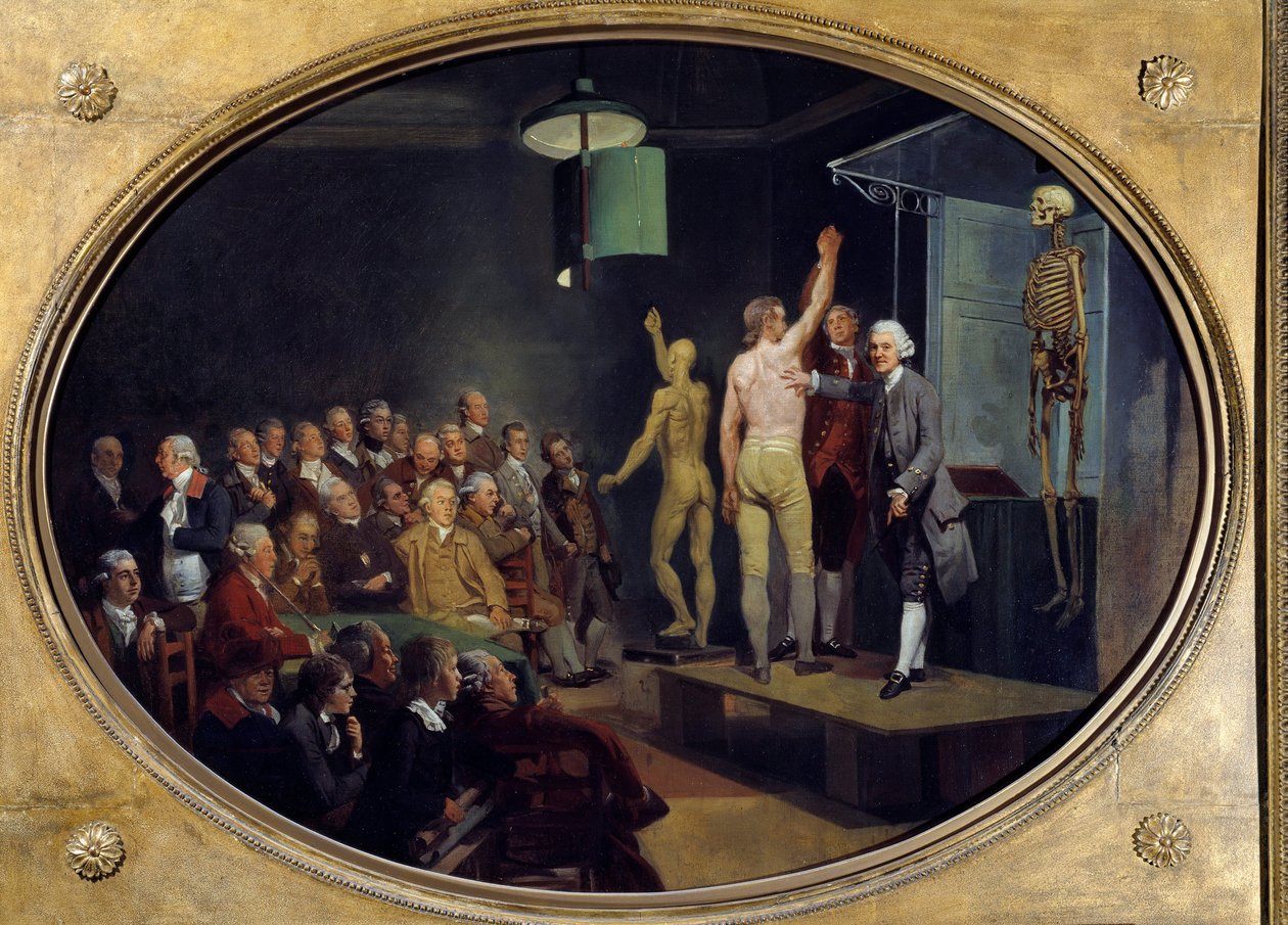 Conferencia de William Hunter (1718-1783), anatomista escocés en la Royal Academy. de Johann Zoffany
