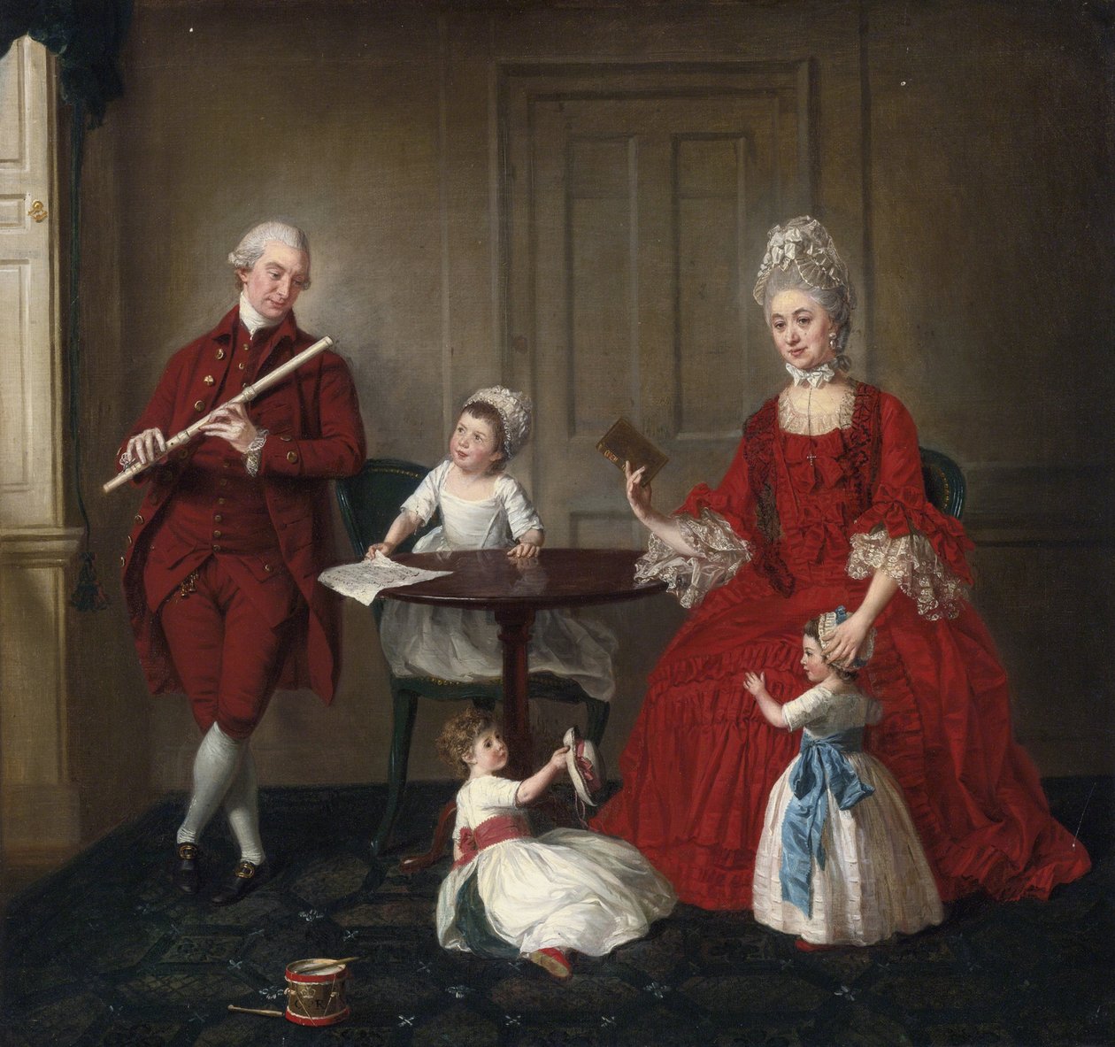 Rococó: Retrato del Sr. y la Sra. James Blew y sus tres hijos en un elegante interior de Johann Zoffany