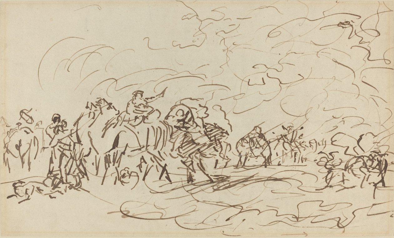 Tormenta de arena en el desierto alcanzando una caravana de Johann Zoffany