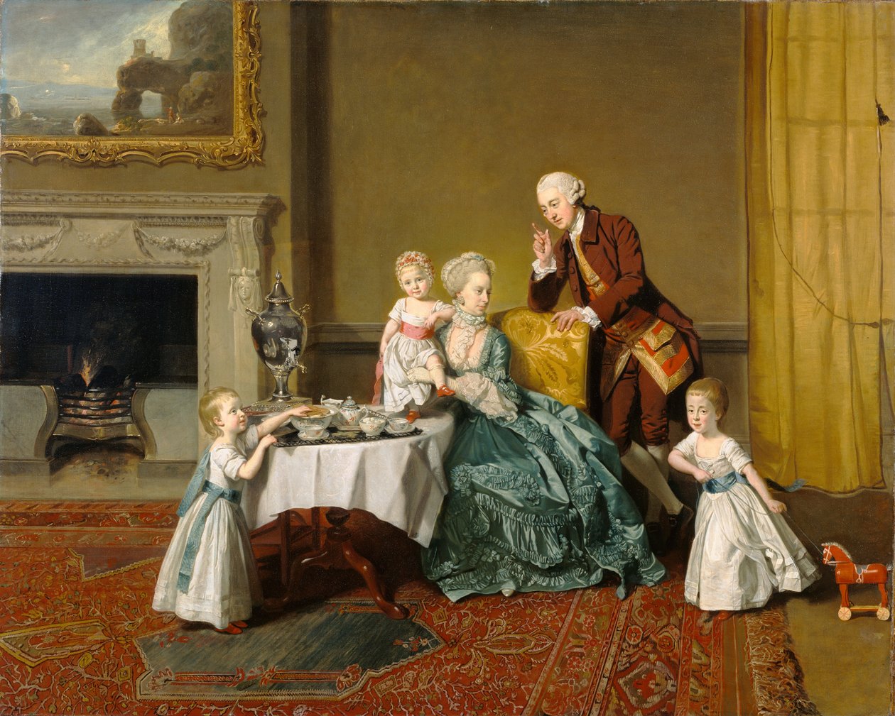 w:John Peyto-Verney, 14º barón Willoughby de Broke (1738-1816), y su familia en la sala de desayunos de Compton Verney. En su casa de Compton Verney House, Warwickshire, construida por él mismo en 1762-8. de Johann Zoffany