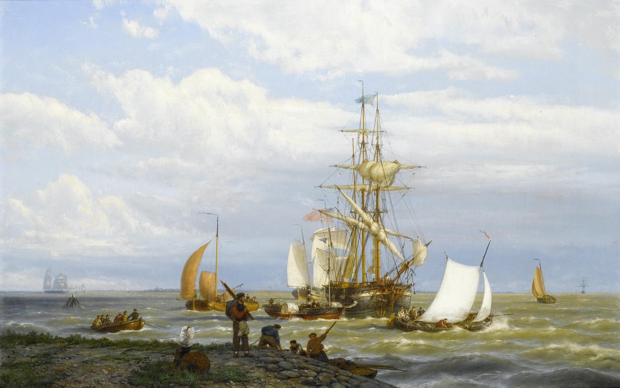 Un estuario ocupado de Johannes Hermann Barend Koekkoek