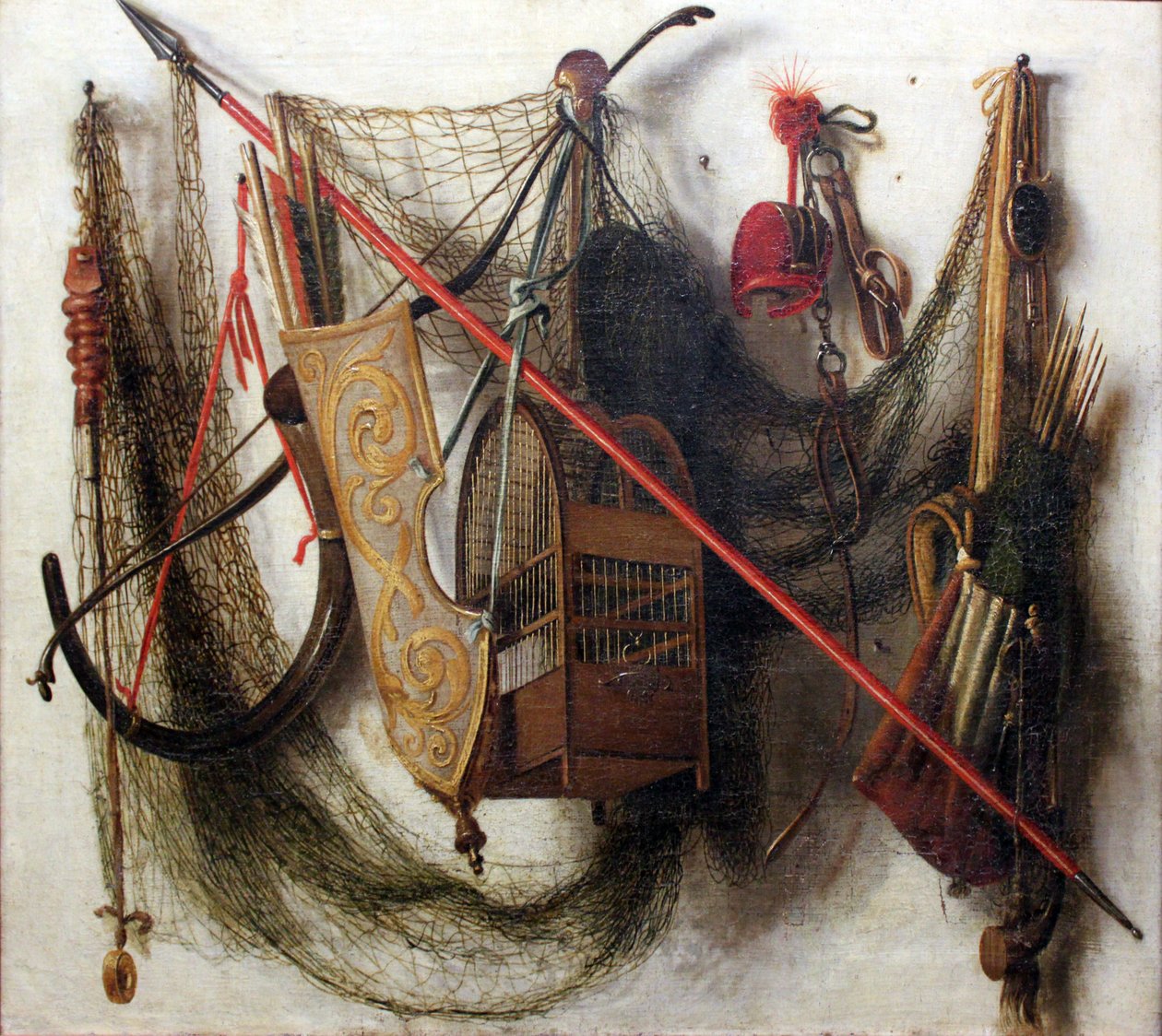 Naturaleza muerta con armas y dispositivos de caza de Johannes Leemans