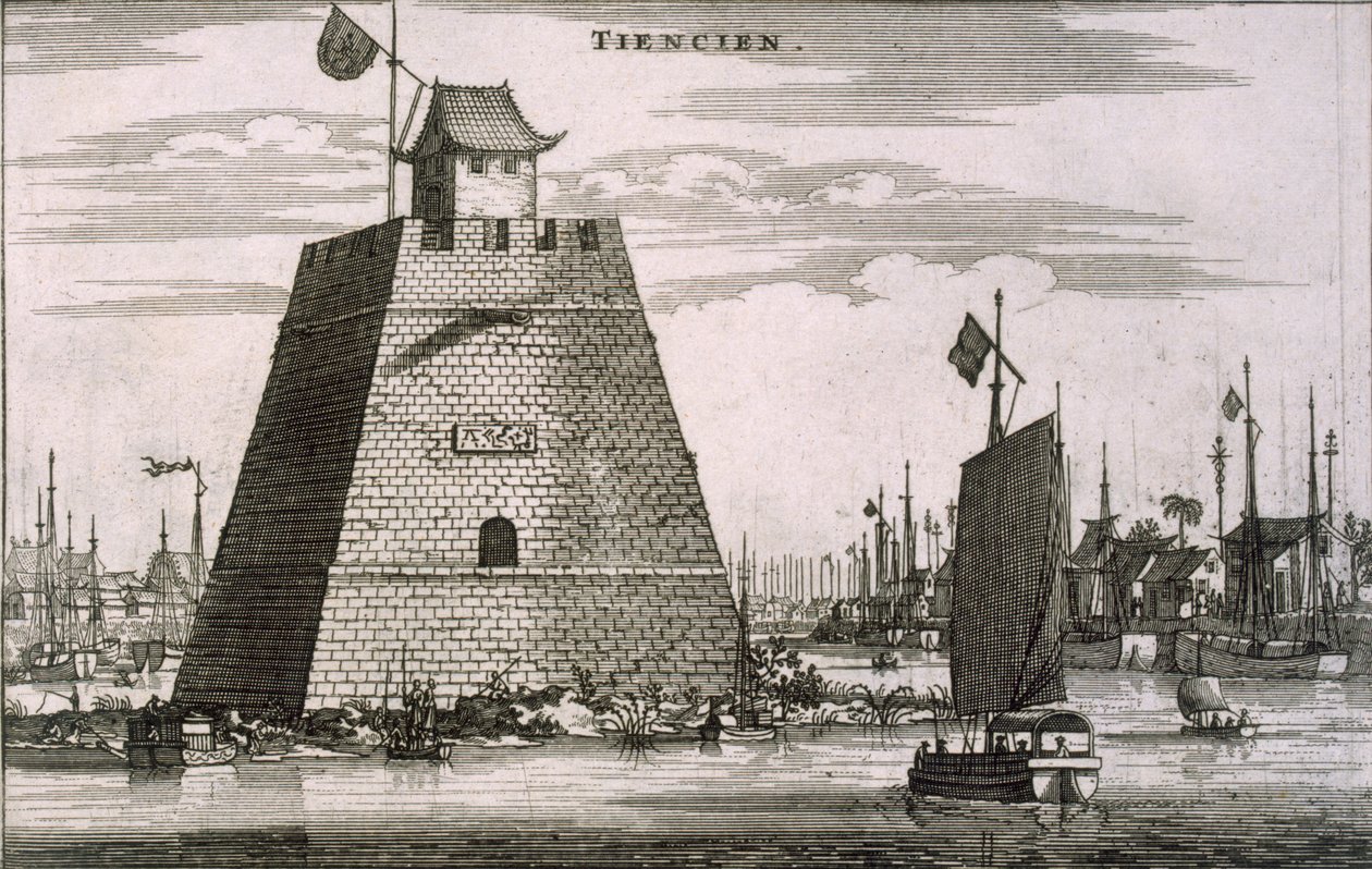 El fuerte junto al puerto en Tientsin, 1665 de Johannes Nieuhoff