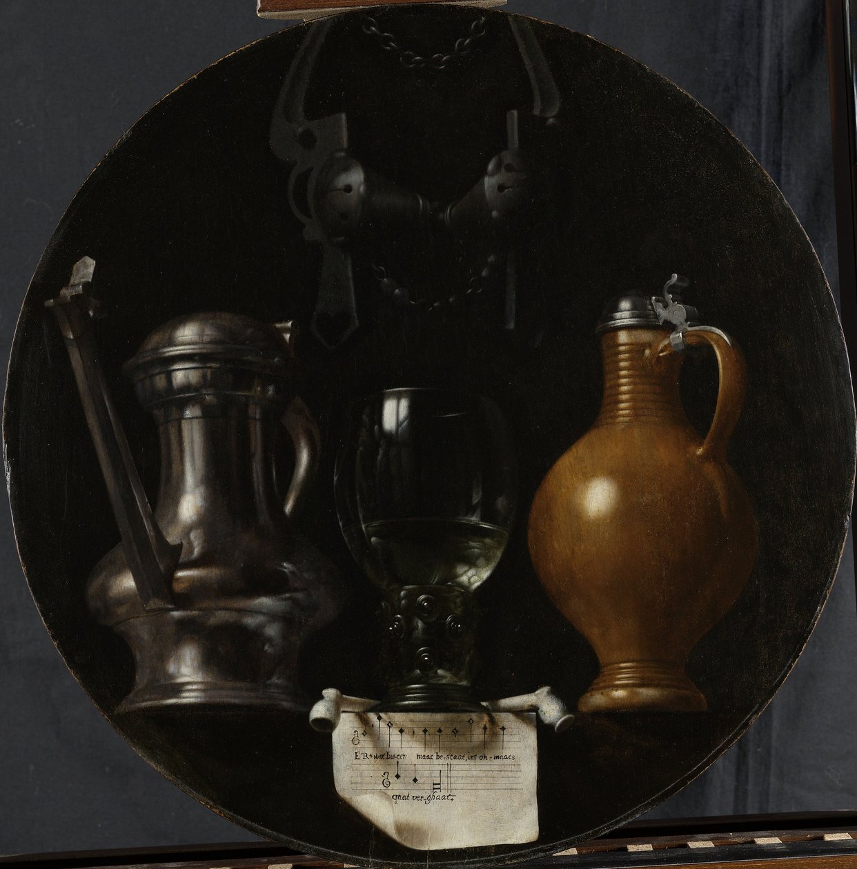 Naturaleza muerta emblemática con jarra, vaso, jarro y brida, 1614 de Johannes Torrentius
