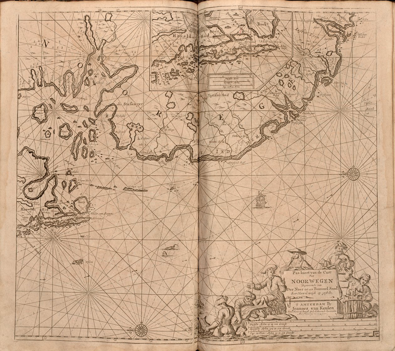 Mapa de la colección de mapas de la Biblioteca Nacional. El mapa muestra la costa de Noruega, Agder, Rogaland de Johannes van Keulen  
