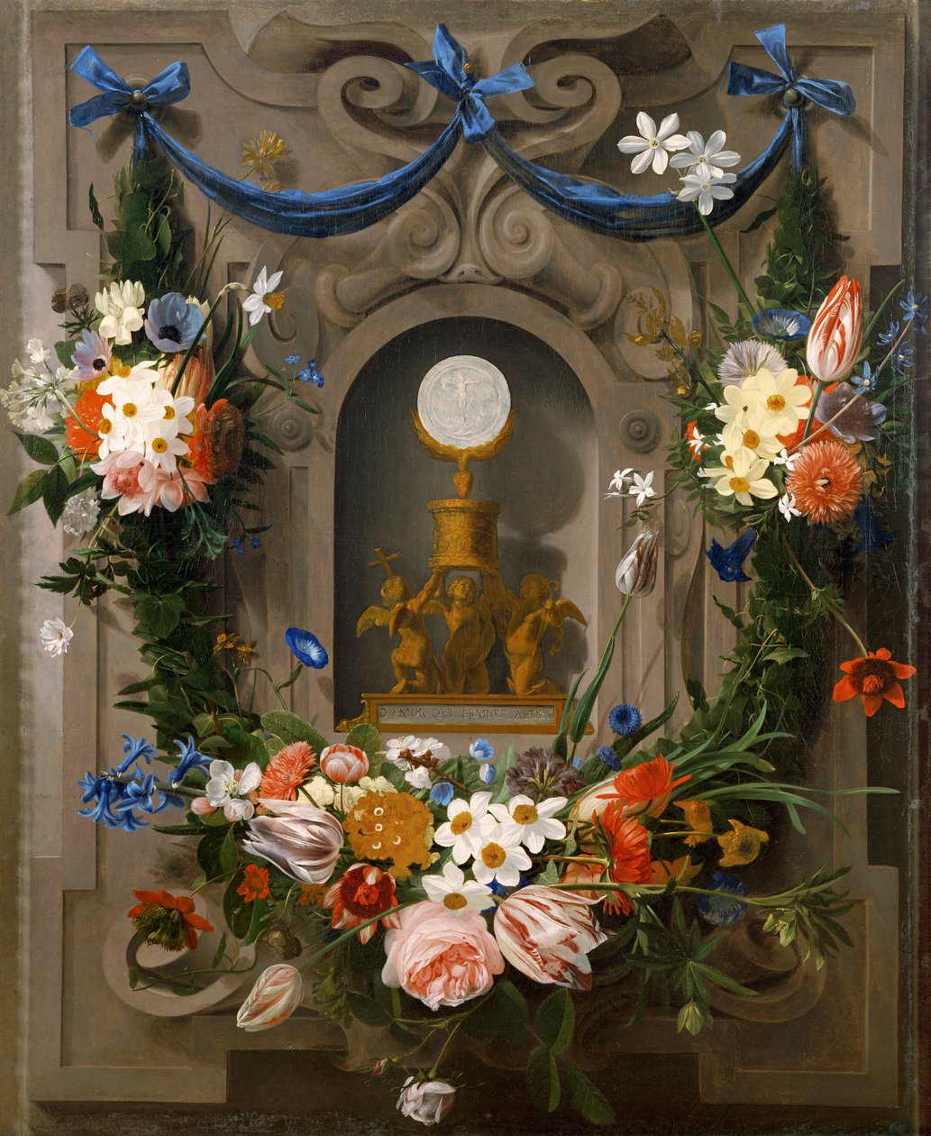 La Eucaristía rodeada de flores (óleo sobre lienzo) de Johannes Antonius van der Baren