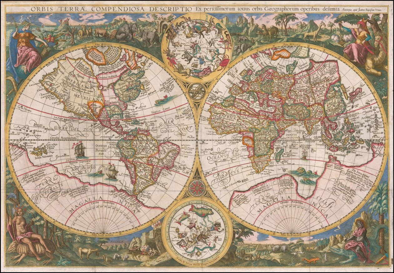 1596 mapa del mundo - Orbis Terrae Compendiosa Descriptio Ex peristissimorum totius orbis Gaeographorum operibus desumpta de Johannes Baptista Vrints