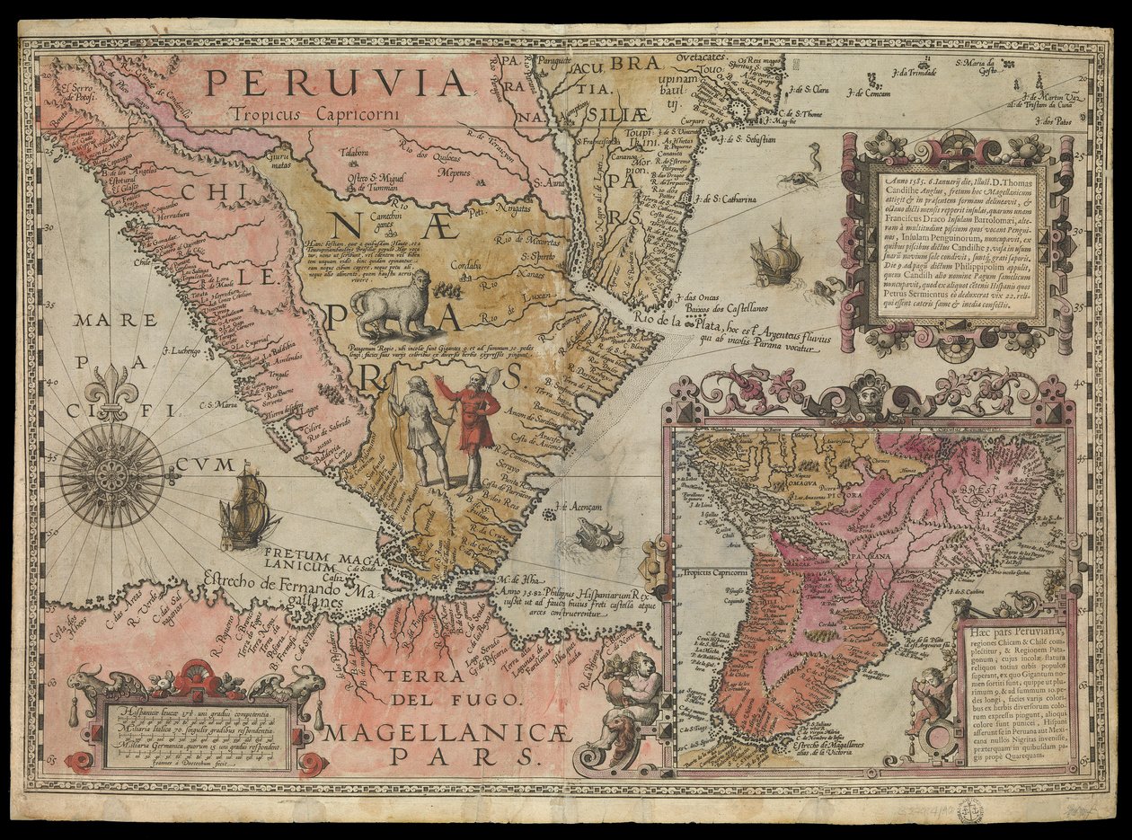 El extremo sur de Perú, Sudamérica, c.1590 (coloreado a mano) de Johannes Baptista van the Younger Doetechum