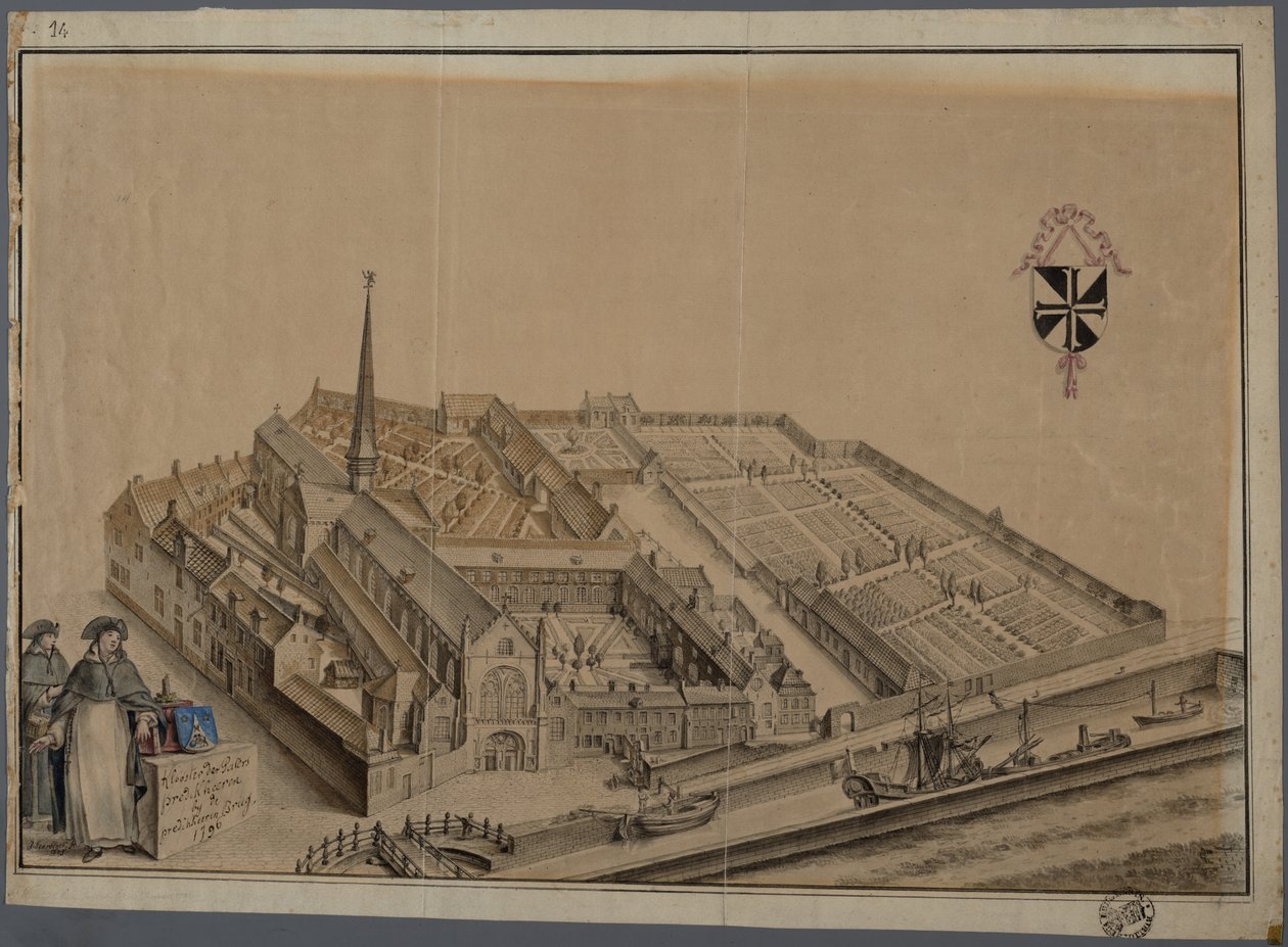 Monasterio de Predikheren en Brujas (acuarela y lápiz sobre papel) de Johannes Beerblock