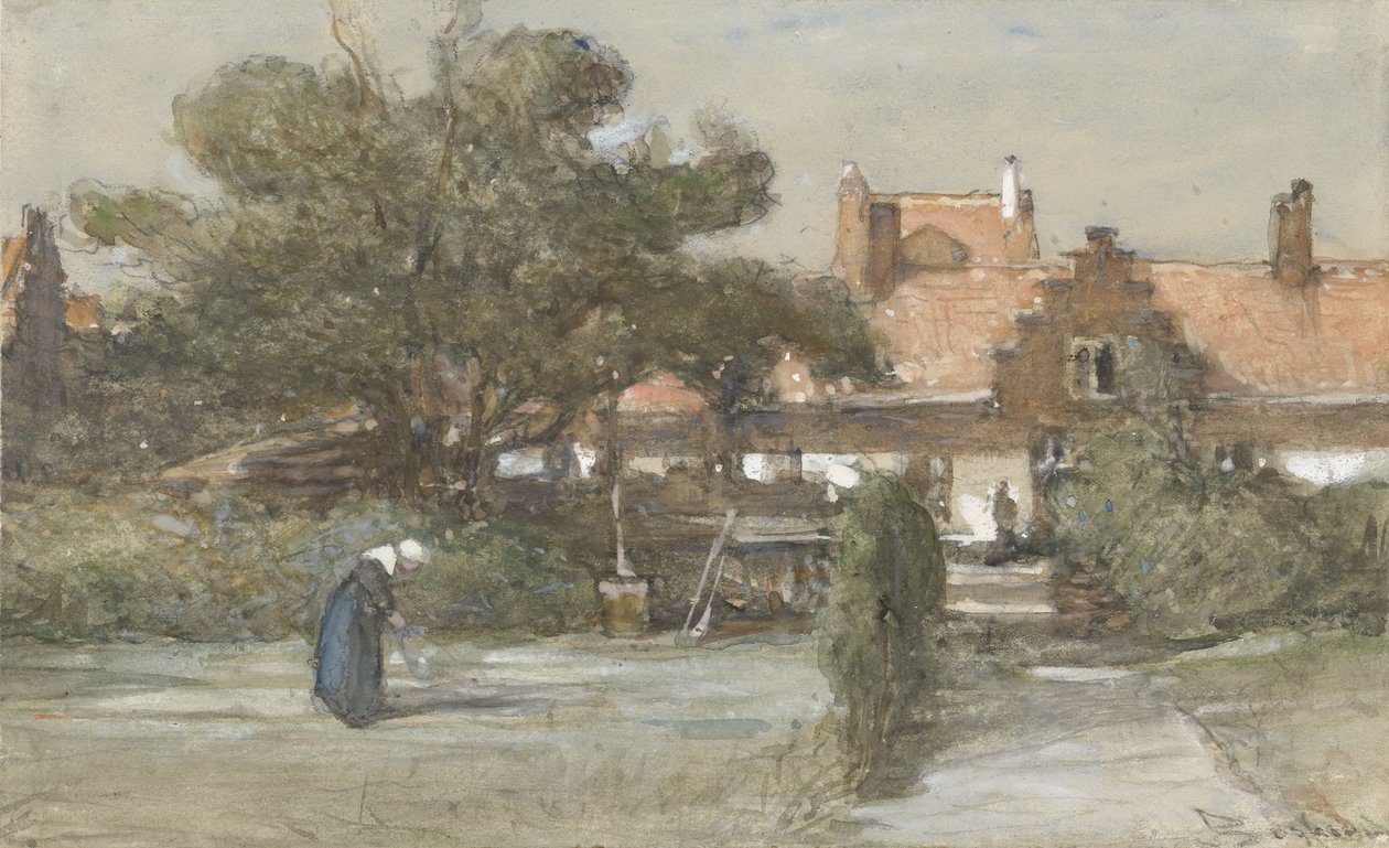 Patio del Heilige Geesthofje en el Palviljoensgracht de La Haya de Johannes Bosboom