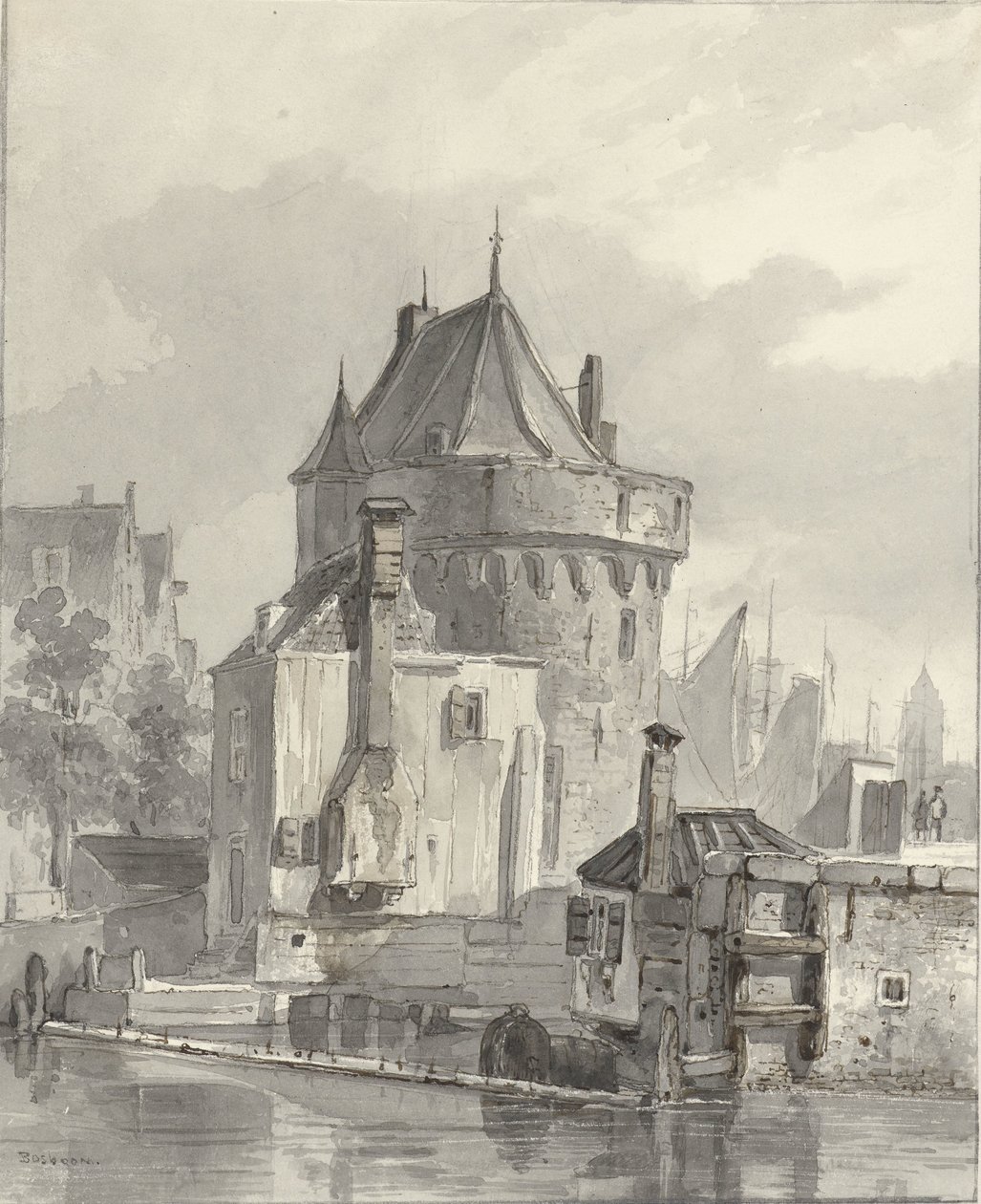 Vista de las Hoofdtoren en Hoorn de Johannes Bosboom