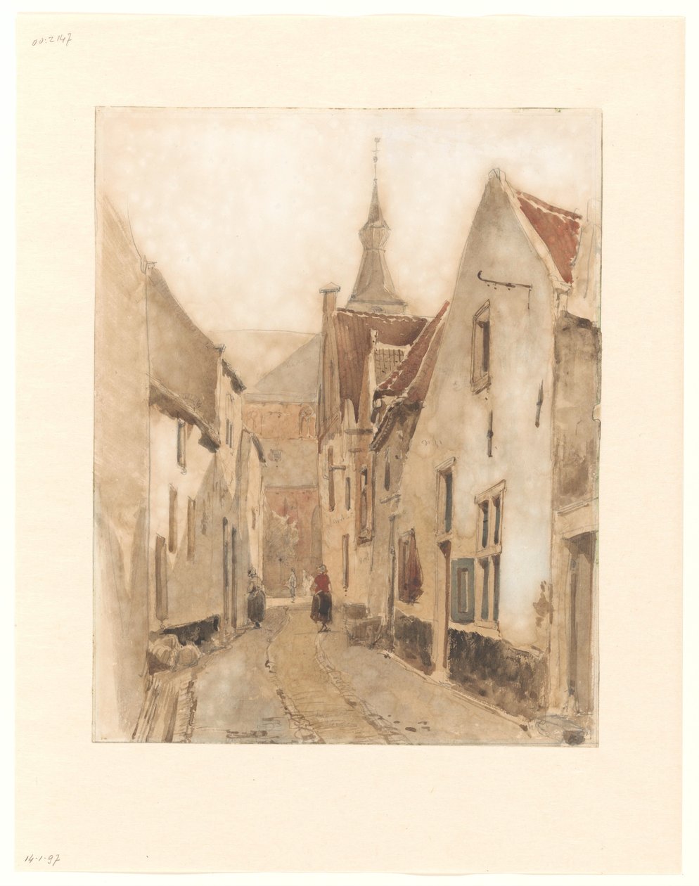 Vista desde Ridderstraat hacia Kerksteeg, Hattem de Johannes Bosboom