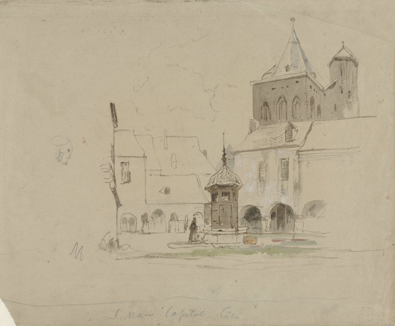 Estudio de la plaza cerca de S. Maria im Kapitol en Colonia de Johannes Bosboom
