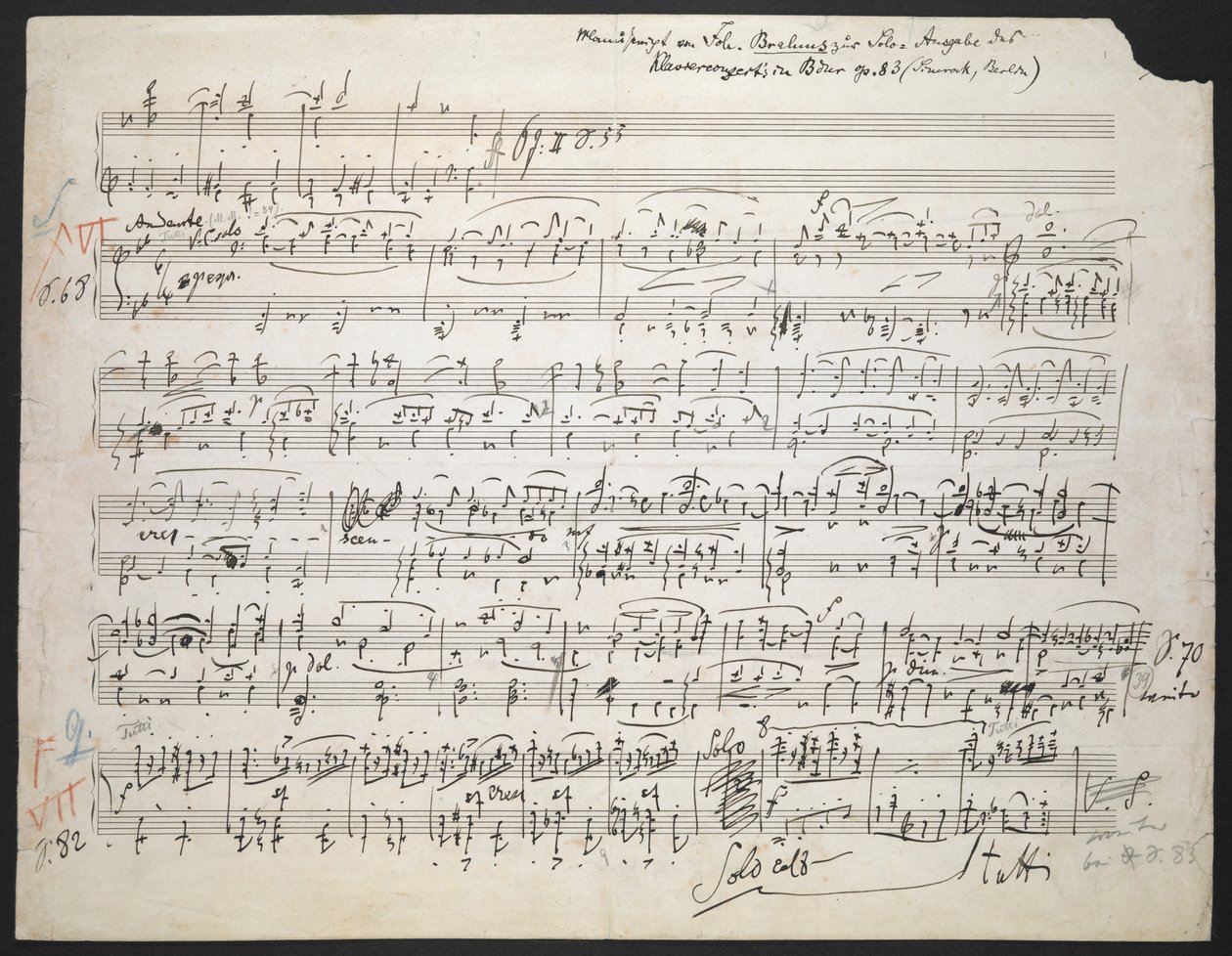 Zweig MS 19 f.1r Concierto para piano n.º 2 en si bemol, op. 83 de Johannes Brahms