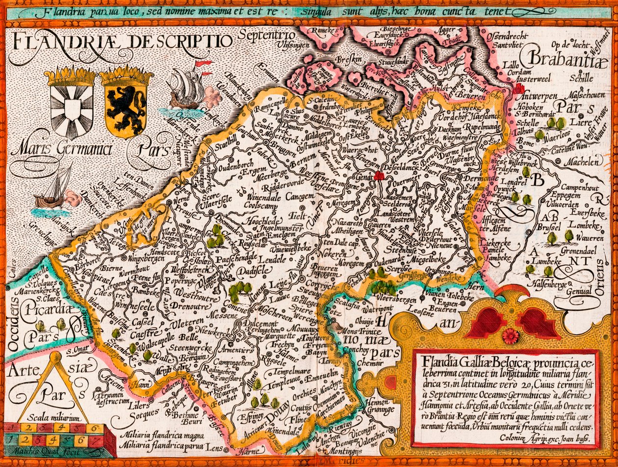 Mapa de Flandes, después del cartógrafo Matthias Quad de su 