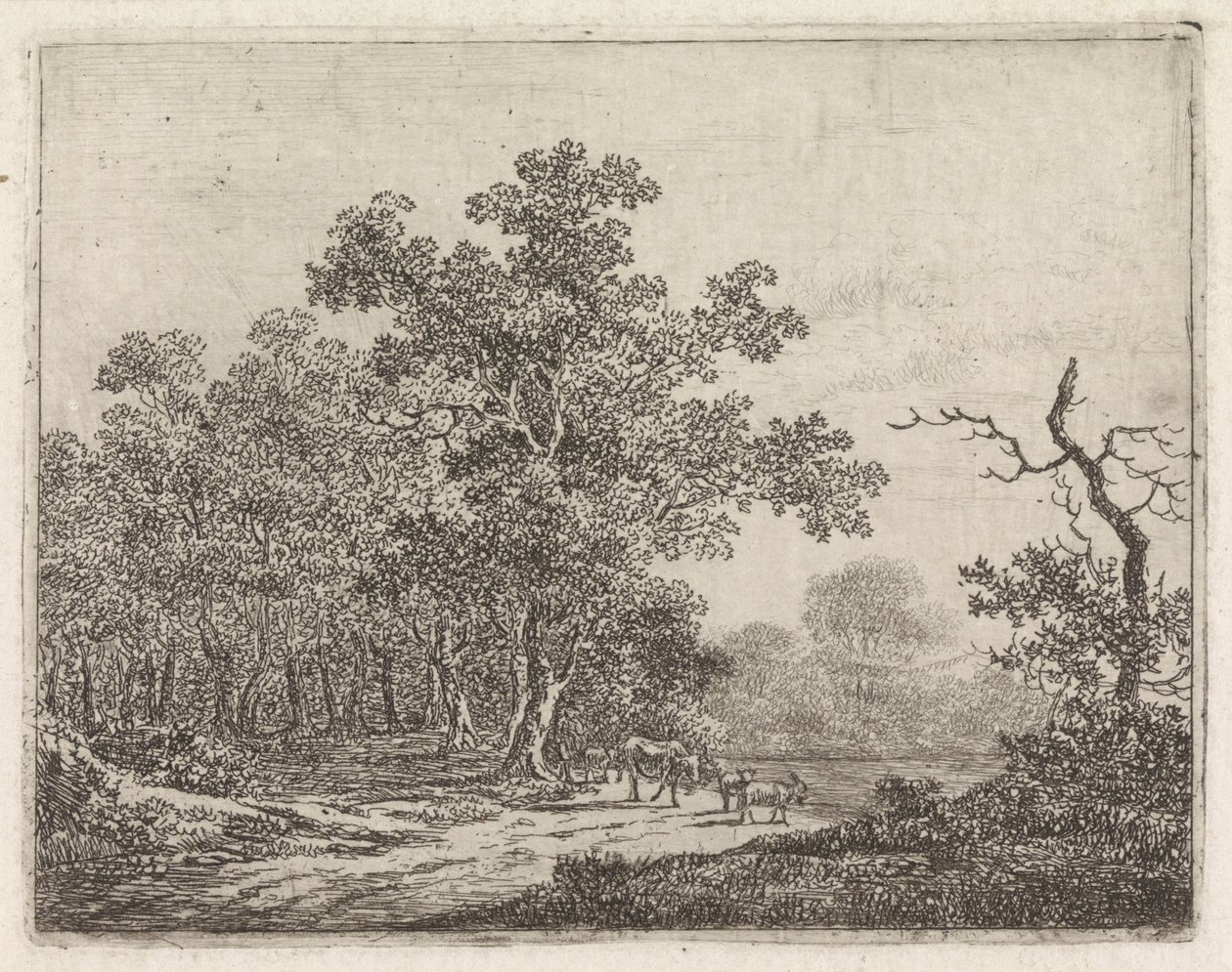 Paisaje con roble y ganado de Johannes Christiaan Janson