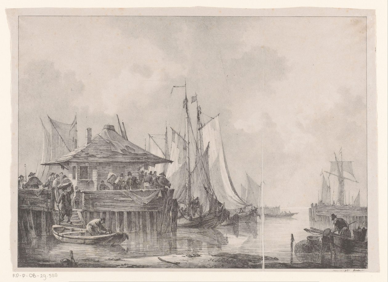 Multitudes en un puerto de Johannes Christiaan Schotel