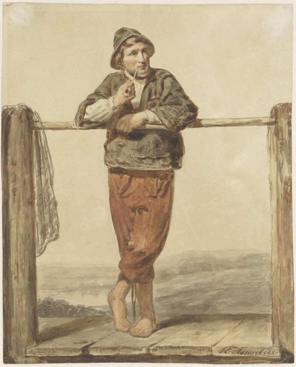 Hombre de pie que fuma en pipa, de frente de Johannes Engel Masurel