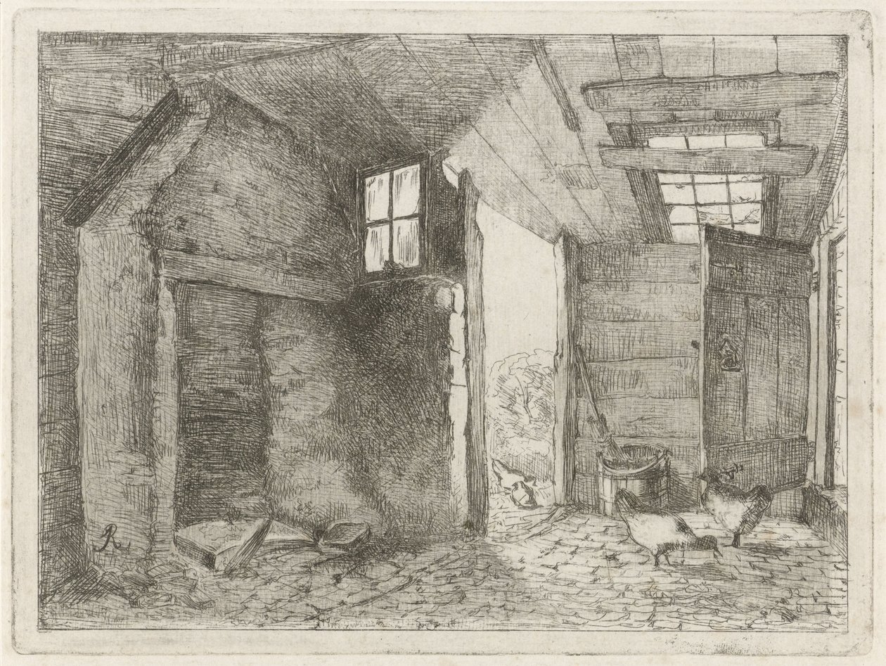 Granero con pollos de Johannes Everhardus Rijnboutt