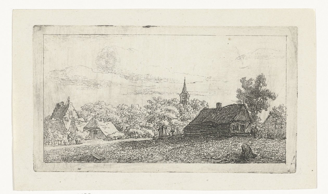 Vista del pueblo con la torre de la iglesia entre árboles de Johannes Franciscus Christ