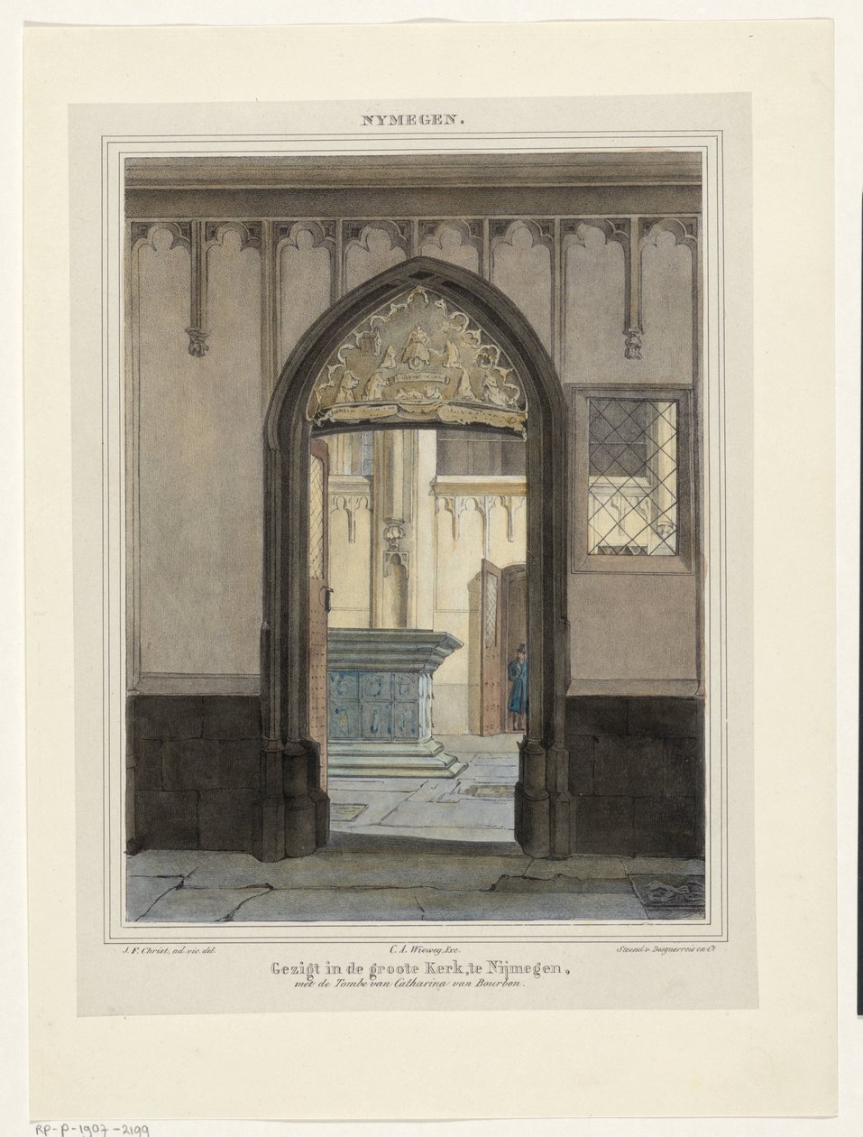 Vista de la tumba en Stevenskerk en Nijmegen Ver en la Grote Kerk, en Nijmegen, con la Tumba de Catalina de Borbón. (título en el objeto) Nymegen. (título de la serie en el objeto) de Johannes Franciscus Christ