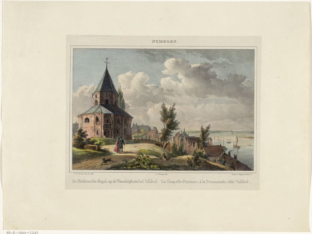 Capilla de San Nicolás en Nijmegen El Hedensche Kapel, en el paseo de Valkhof. La Chapelle Payenne, à la Promenade, dit Valkhof (título sobre el objeto) Nymegen. (título de la serie en el objeto) de Johannes Franciscus Christ