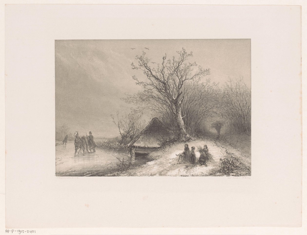Escena invernal con trineo sobre hielo de Johannes Franciscus Hoppenbrouwers