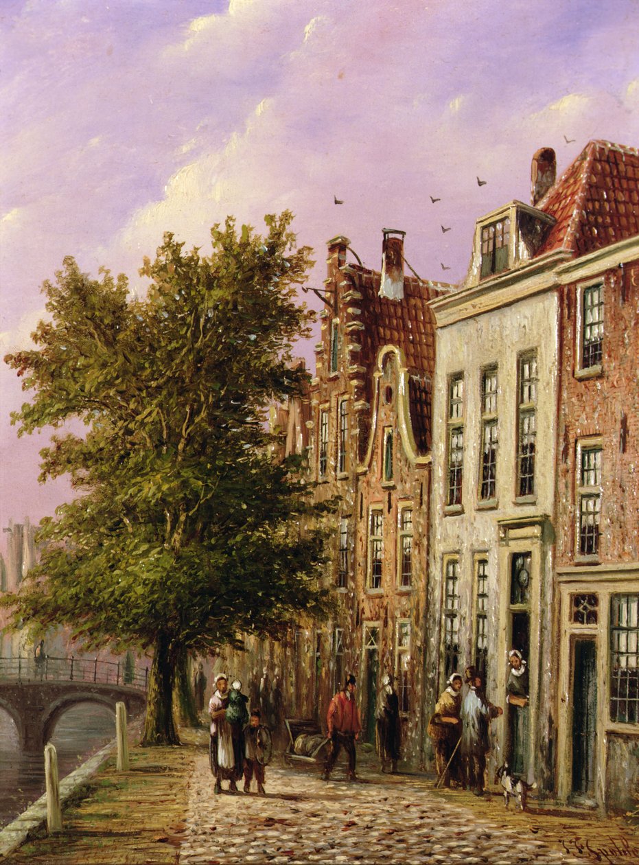 Escena de un canal en Alemania (óleo sobre madera) de Johannes Franciscus Spohler