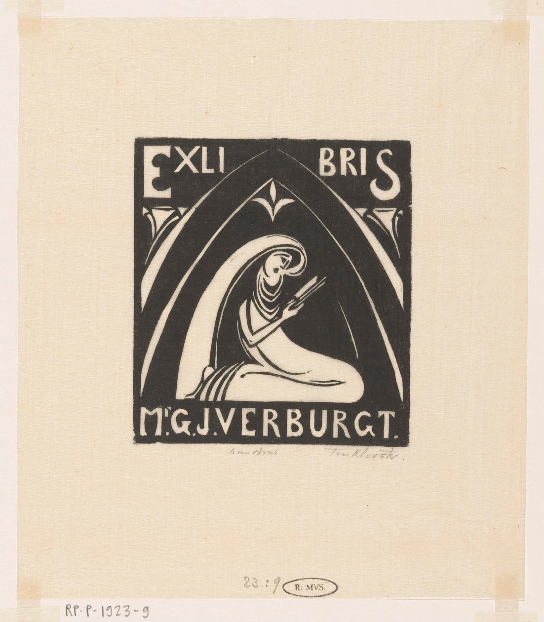 Ex libris de Gerrit-Jan Verburgt de Johannes Frederik Engelbert ten Klooster (signed by artist)