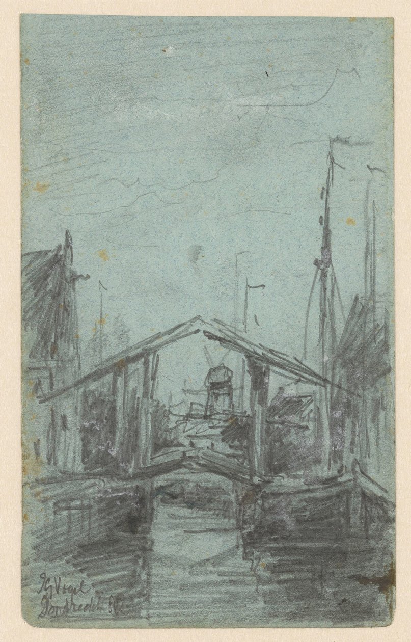 Vista de Dordrecht con puente levadizo de Johannes Gijsbert Vogel