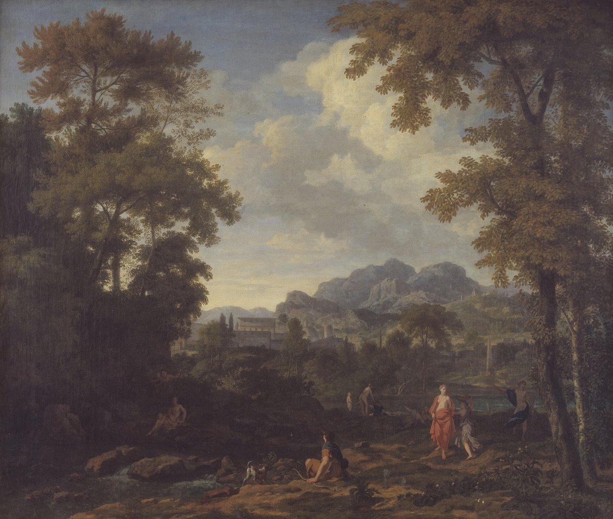 Paisaje clásico con Diana (?) y sus ninfas de Johannes Glauber