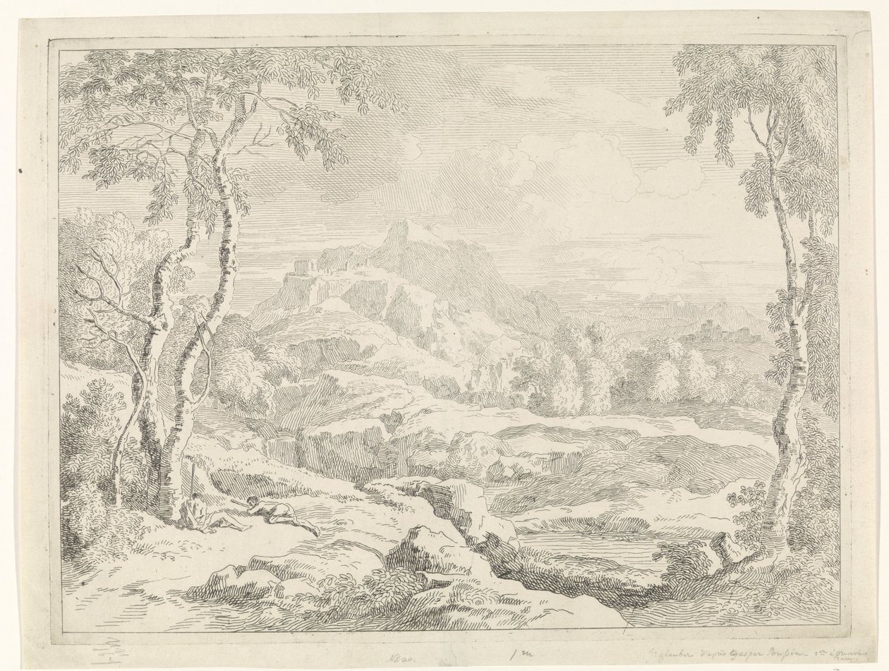 paisaje con pastores Paisajes después de Gaspar Poussin (título de la serie) de Johannes Glauber