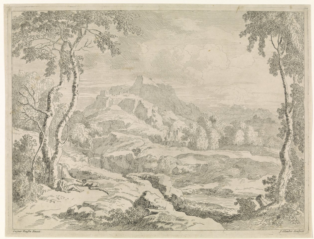 paisaje con pastores Paisajes después de Gaspar Poussin (título de la serie) de Johannes Glauber