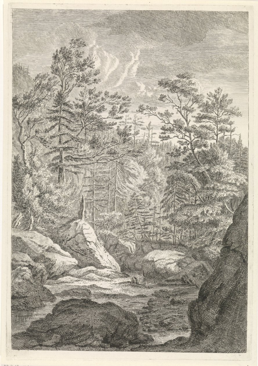 Barranco con árboles y un arroyo Paisajes en las montañas de Chartreuzer (título de la serie) de Johannes Glauber