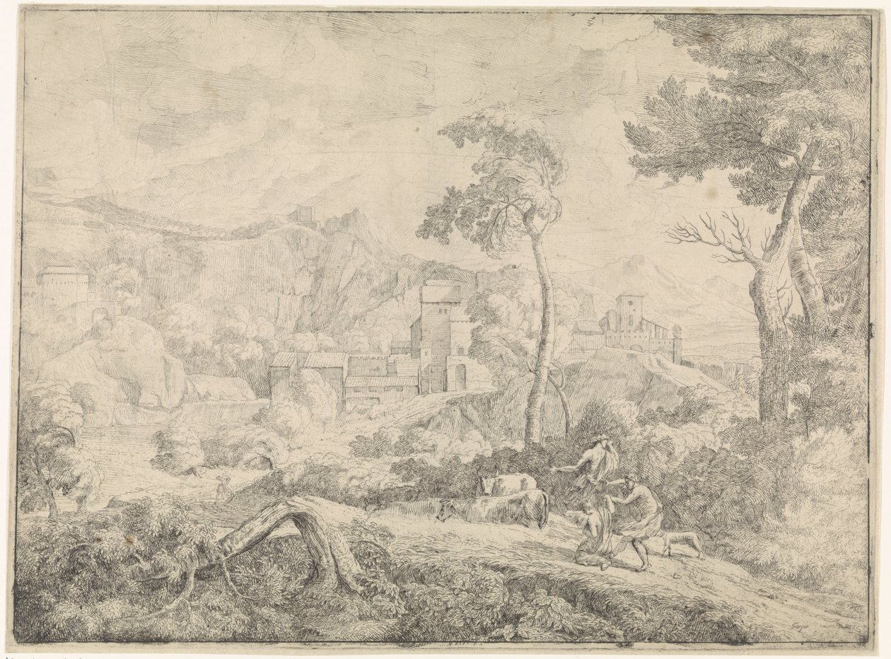 Tres pastores en una tormenta de Johannes Gottlieb Glauber