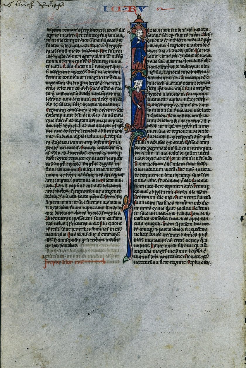 Inicial I con Elimelec y Noemí: Hoja de una Biblia Latina 1 de 2 Hojas Excisas, c. 1250 de Johannes Grusch Atelier