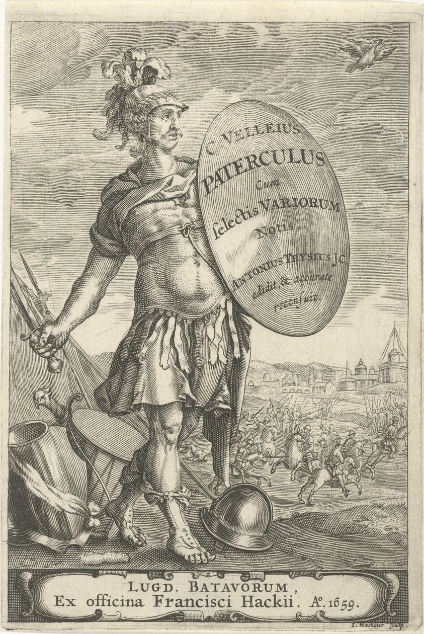 Romeinse krijgsman voor een slagveld Página de título para Caius Velleius Paterculus con Selectes Variorum Notis, 1659 de Johannes Hackius