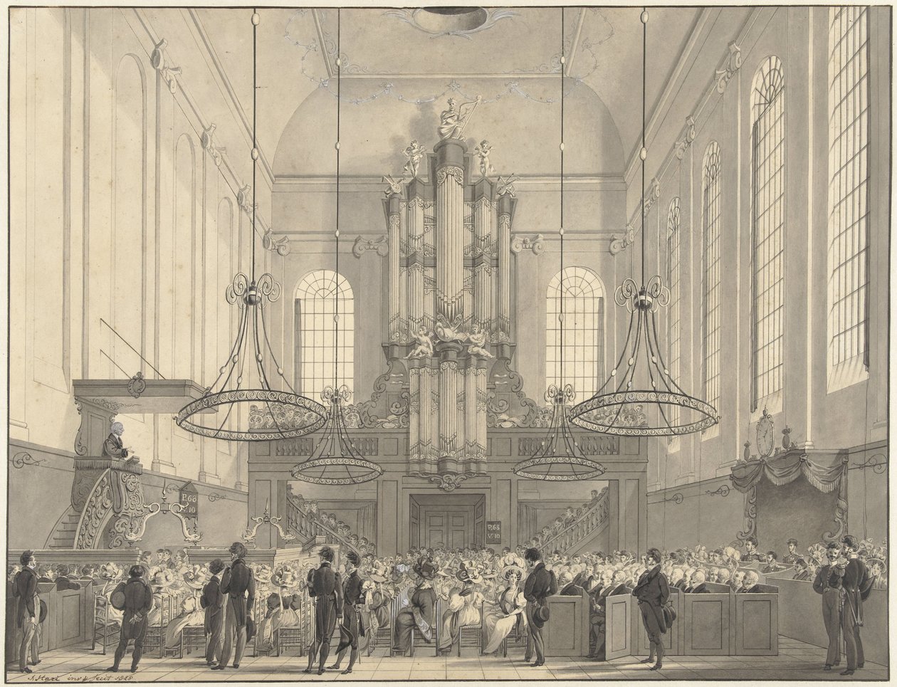 Prof. Dr. van der Palm predicando en la iglesia luterana de La Haya para la familia real, 1828 de Johannes Hari (I)