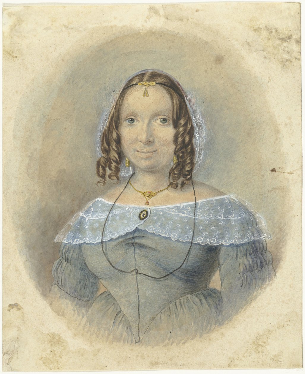 Mujer con vestido azul con cuello de encaje en los hombros de Johannes Hari (I)