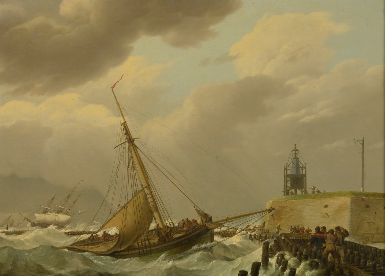 Barcos en mares tormentosos de Johannes Hermanus Koekkoek