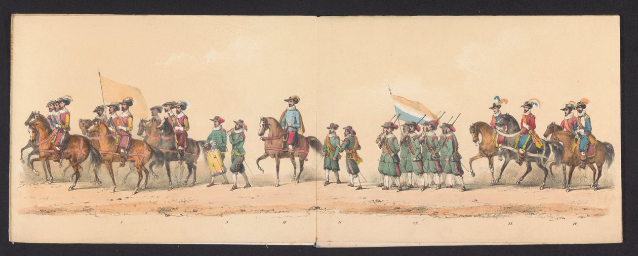 Procesión histórica de estudiantes de la Universidad de Ciencias Aplicadas de Groningen, 1850 (lámina 2) Representación disfrazada de la entrada de Maurits, Príncipe de Orange, Conde de Nassau, etc. y Willem Lodewijk, Conde de Nassau, dentro de Groningen e de Johannes Hermanus van de Weijer